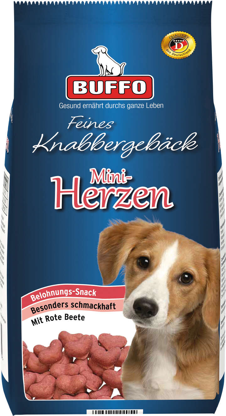 BUFFO Hundeleckerli Feines Knabbergebäck Mini-Herzen